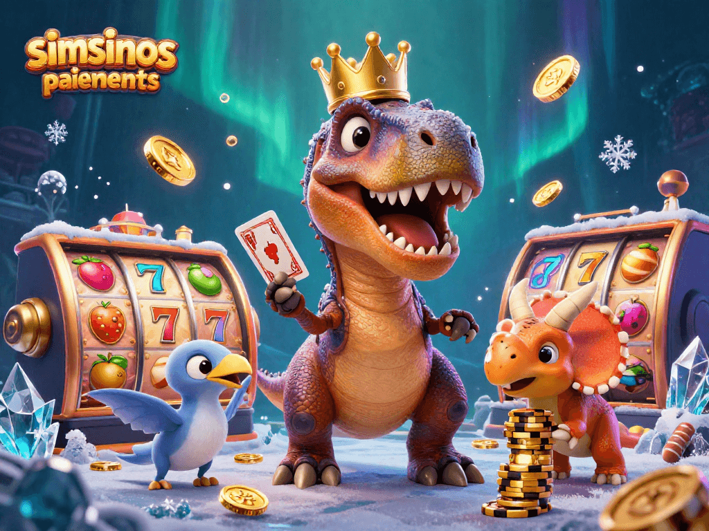 Découvrez les méthodes de dépôt et retrait sur simsinos casino paiements avec une scène dynamique illustrée par des dinosaures.