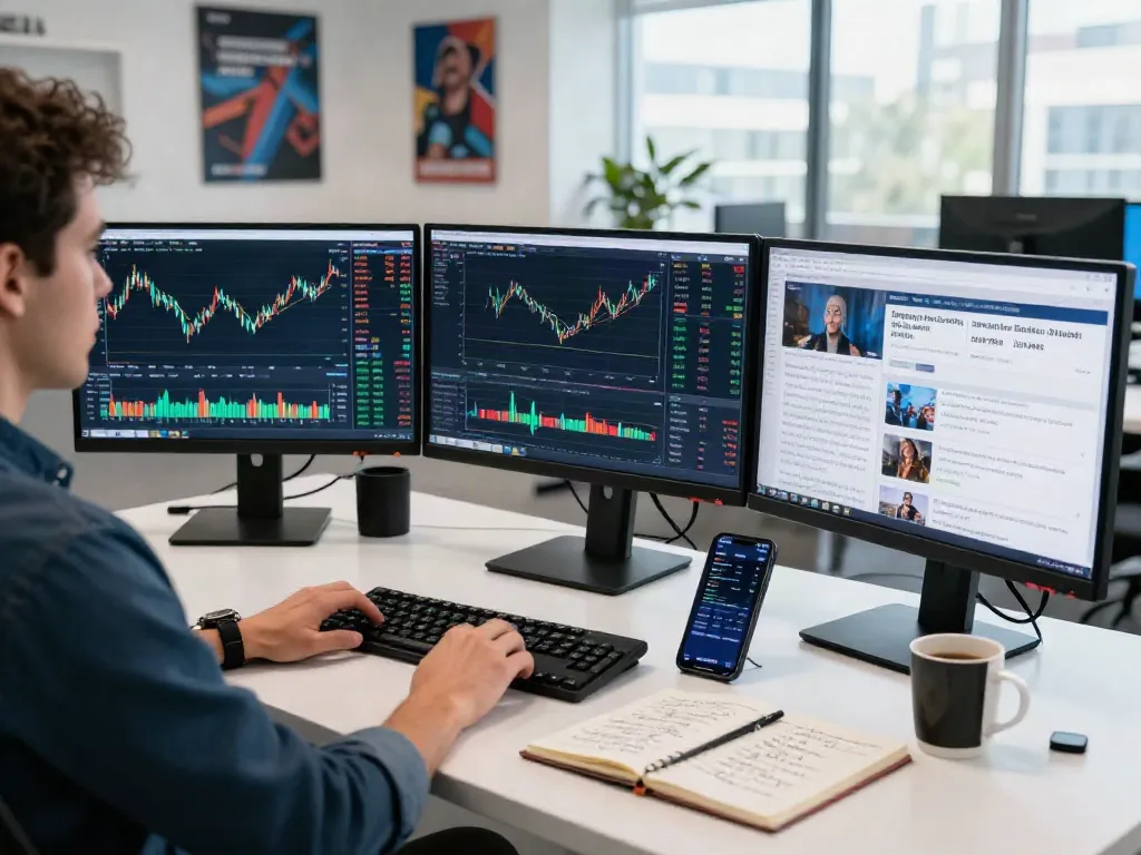 Couponeau.com : Espace de trading moderne avec des traders analysant des données de marché et des graphiques en temps réel.