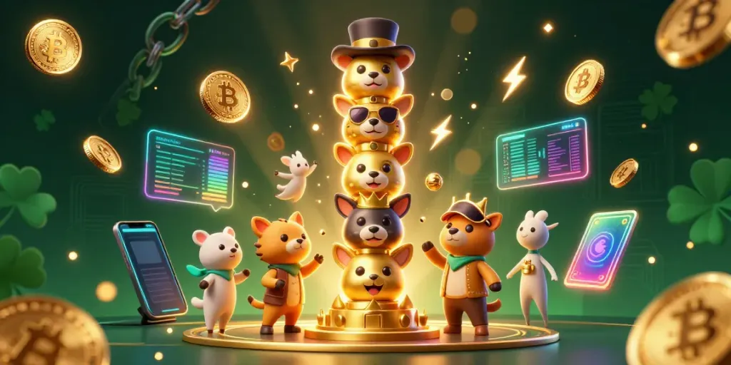 Join the excitement of s 8 with energetic casino-themed totem characters amidst crypto coins and vibrant visuals.