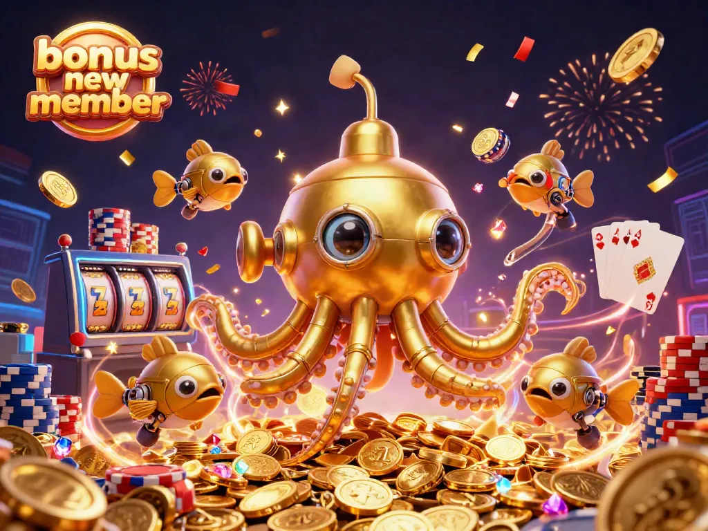 Join the excitement with the bonus new member slot rewards featuring a golden kraken submarine!