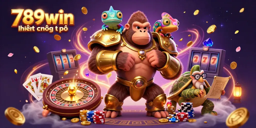 Engage with 789win hiện đang mở by winning in a captivating 3D casino scene filled with colorful elements.